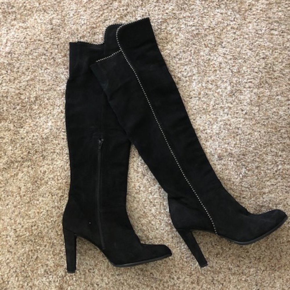 Stuart Weitzman OTK Black Suede Studded Boots